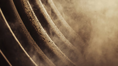 A dusty fan blade close-up, emphasizing indoor air pollution and the need for regular cleaning.の素材