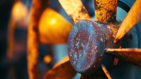 A dusty fan blade close-up, emphasizing indoor air pollution and the need for regular cleaning.の素材