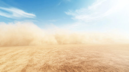 Dust swirling in a strong wind over a barren landscape, emphasizing the need for protection.の素材