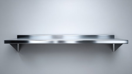 A modern stainless steel shelf provides a sleek and functional storage solution for various spaces. Ideal for minimalist interior designs.の素材