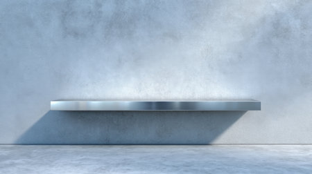 A sleek, modern shelf rests against a textured wall, perfect for showcasing items or artwork. The minimalist design enhances any interior space with elegance.の素材