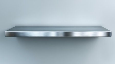 A sleek, minimalist metal shelf mounted on a light gray wall, offering a contemporary design element for various interior spaces. Ideal for modern decor.の素材