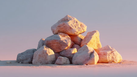 A captivating image featuring a pile of natural rocks illuminated by soft light, set against a minimalist backdrop, creating a serene and artistic visual ideal for nature-themed projects.の素材