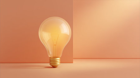 A minimalist light bulb radiates warmth against a soft peach background, creating a serene atmosphere. Ideal for design concepts and modern decor inspiration.の素材