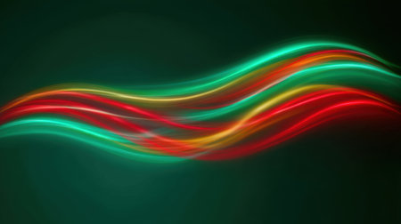 A stunning abstract image featuring colorful wave patterns in red, green, and yellow shades, creating a sense of motion and energy perfect for backgrounds or artistic projects.の素材