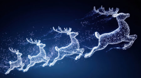 This captivating image features glittering reindeer in mid-air, creating a mesmerizing trail of sparkling dust. Perfect for holiday-themed projects and designs.の素材