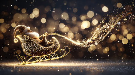 Enchanting image of Santa Claus in a sparkling sleigh, surrounded by a dreamy holiday ambiance. Perfect for celebrating the festive season.の素材
