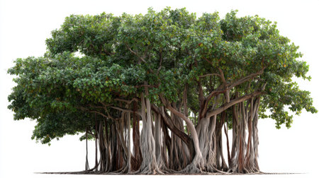 Discover the grandeur of a banyan tree with its extensive canopy and intricate roots. This image captures the essence of nature's beauty and tranquility.の素材