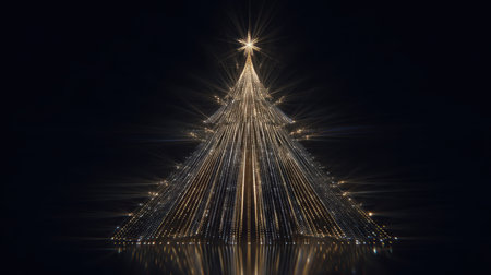 A stunning Christmas tree adorned with radiant lights and a bright star topper, creating a magical atmosphere perfect for holiday celebrations.の素材