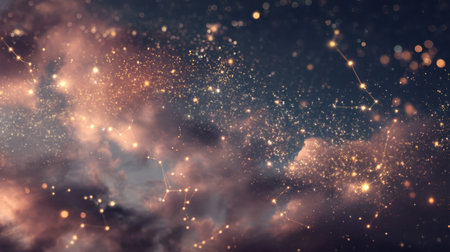 This captivating image features a stunning night sky filled with stars and cosmic clouds during twilight, creating an atmosphere of magic and serenity.の素材
