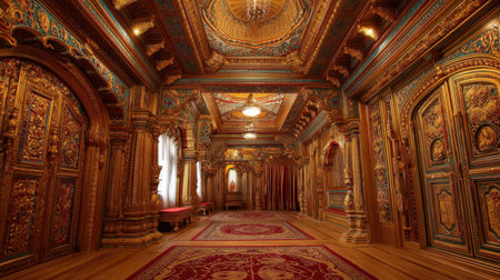 Explore the stunning beauty of an ornate and luxurious interior design, featuring intricate craftsmanship, rich colors, and elegant vintage decor that exudes opulence.の素材