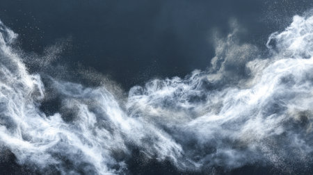 This image features ethereal clouds of white dust swirling against a dark background, creating a sense of mystery and beauty. Perfect for artistic projects.の素材