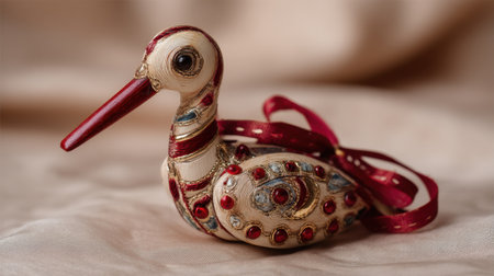 This exquisite decorative duck figurine showcases intricate craftsmanship with vibrant colors and a dazzling finish, perfect for art lovers or collectors.の素材