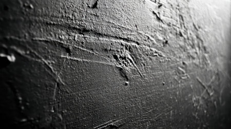 A close-up of a dark textured surface featuring scratches and shadow, ideal for use in artistic projects, backgrounds, and modern design concepts.の素材