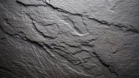 Close-up of a dark slate surface featuring textured lines and natural patterns. This image captures the essence of stone, showcasing its unique beauty and geological features.の素材