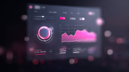 A sleek and modern dashboard interface showcasing graphs and data visualizations. Perfect for illustrating analytics, performance metrics, and technology concepts.の素材