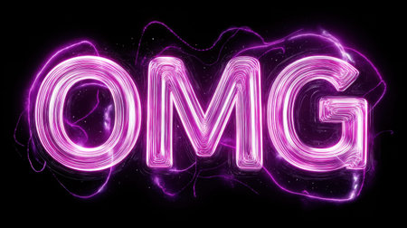 This vibrant neon "OMG" text artwork showcases glowing effects on a dark background, creating an exciting and modern visual design. Perfect for creative projects.の素材