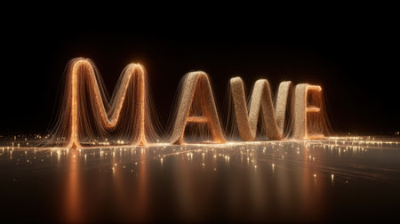 A stunning display of the word MAWE crafted with shimmering light effects, creating an enchanting atmosphere. Perfect for creative and modern designs.の素材