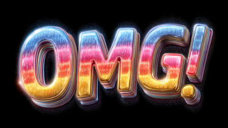 This vibrant 3D text design features the colorful phrase "OMG!" illuminated against a black background, creating a fun and playful visual impact perfect for modern projects.の素材
