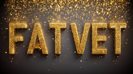 Vibrant golden glitter text shines against a dark background, creating a festive and glamorous atmosphere perfect for celebrations and special events.の素材