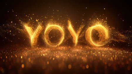 Stunning design featuring the word "Yoyo" created with golden sparkles and a glowing background. Perfect for concepts of fun, celebration, and creativity.の素材