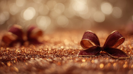 Beautiful ribbons in rich colors create an elegant decoration against a sparkling background, perfect for celebrations or gift wrapping during festive occasions.の素材