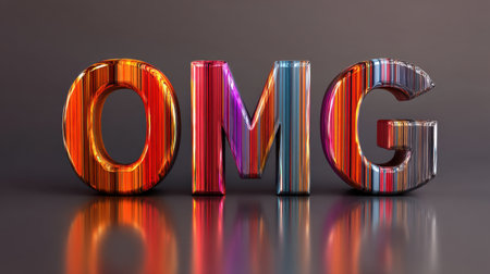 A striking image showcasing colorful letters forming the word "OMG," reflecting excitement and surprise. The vibrant texture and shine enhance its artistic appeal.の素材