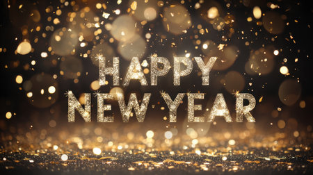 Celebrate the joyous occasion of the New Year with this vibrant, glittering image. Perfect for invitations, greetings, and festive decorations.の素材