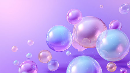 A collection of colorful bubbles floats gracefully against a dreamy purple background. This whimsical scene evokes feelings of joy and creativity, perfect for various design projects.の素材