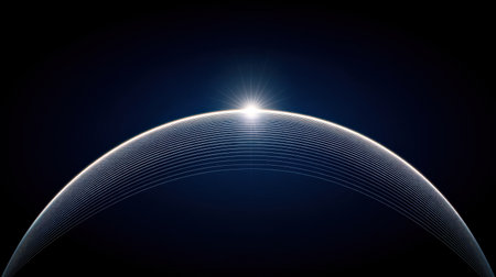 A stunning abstract image showcasing a radiant light beam emerging from a curved horizon. This design captures the beauty of minimalism and tranquility.の素材