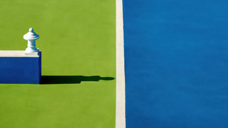 Captivating abstract image showcasing a vibrant interplay between green and blue surfaces. The distinct lines create a serene and artistic composition.の素材