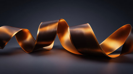 A beautiful image of a shiny brown ribbon elegantly flowing against a dark background, showcasing its smooth texture and captivating curves, ideal for various concepts.の素材