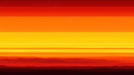 A stunning sunset showcases a spectrum of vibrant colors across the sky. Stripes of orange, red, and yellow create a breathtaking backdrop for your designs.の素材