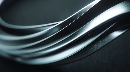 This striking image features elegant curved metallic strips showcasing modern design elements, smooth textures, and an artistic interplay of light and shadow.の素材