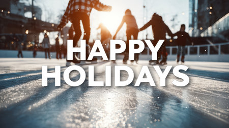 A vibrant scene capturing people ice skating in a joyful holiday atmosphere, embracing the spirit of winter fun. Perfect for seasonal themes.の素材