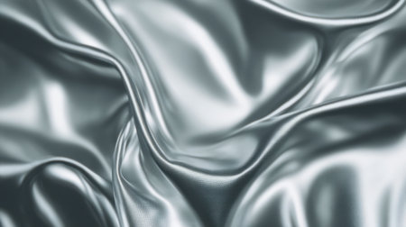Rich silver satin fabric with smooth texture and elegant draping. Perfect for backgrounds, fashion photography, and luxurious visual designs showcasing light and sheen.の素材