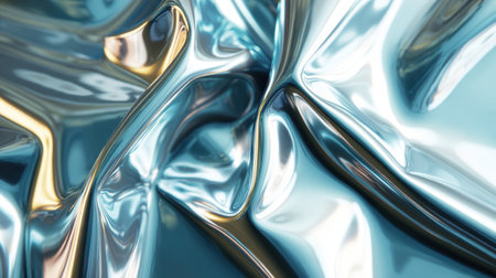 This stunning abstract image showcases a shiny metallic fabric that flows elegantly in blue and silver tones, creating a captivating visual experience.の素材