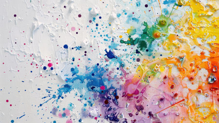 Discover a vibrant abstract painting featuring colorful splashes and rich texture. This artwork offers a dynamic visual experience perfect for any modern space.の素材