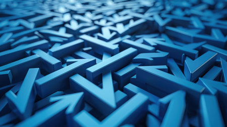 A striking close-up of numerous blue arrows arranged in a dynamic pattern, evoking feelings of motion and direction. Ideal for modern design projects.の素材