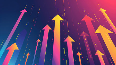 This vibrant abstract background features colorful arrows pointing upwards, symbolizing growth and success. Perfect for projects related to technology, business, and innovation.の素材