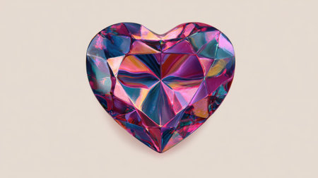 This vibrant heart-shaped gemstone features multicolored facets that reflect light beautifully, making it an ideal decorative piece for art and design enthusiasts.の素材