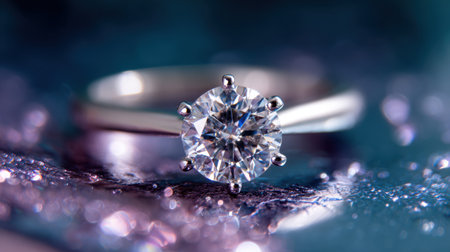 Stunning diamond ring showcased against a shimmering background, highlighting its brilliance and elegance. Perfect for celebrating love and special occasions.の素材