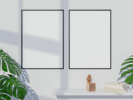 3D Rendering of Frame or Poster Mockup in Interior