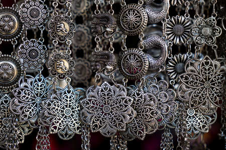 closeup shiny glamour silver jewelryの写真素材