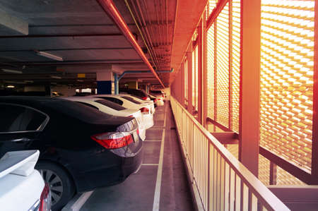 Indoor car parking with perspective view, Car parking in community mallの写真素材