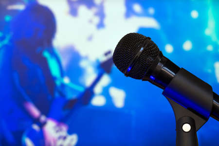 Microphone on stage during the rock star showの写真素材