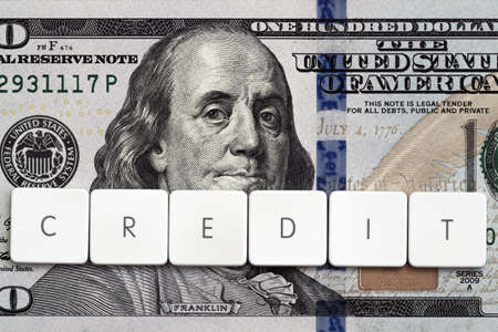 Credit concept - letter tag on money backgroundの写真素材