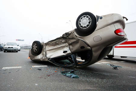 Car turned over after accidentの写真素材
