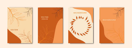 Floral line arts and organic shape cover design template for social media stories, post, sale banner, poster, cover design, Minimal and natural earth tone color theme wedding invitation cards.のイラスト素材