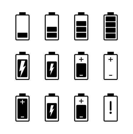 Vector battery icon set.Vector icon collection design battery level indicators. Set of battery charge level indicator symbol vectorのイラスト素材